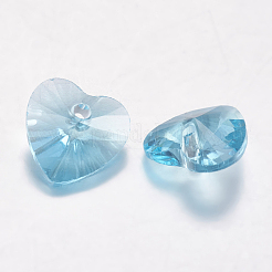 カット加工ガラスラインストーンチャーム  模造オーストリアのクリスタル  ハート  アクアマリン  6x6x3mm  穴：0.5mm&nbsp;RGLA-F054-6x6-202