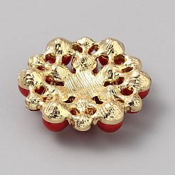 合金ラインストーンカボション  プラスチック製の模造ピール付き  花  ゴールドカラー  レッド  27.5x28x9mm&nbsp;ALRI-WH0008-39G-02
