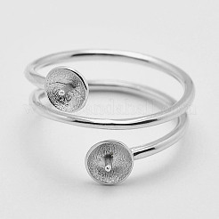 Anti-Tarnish Rhodium Plated 925 Sterling Silver Finger Design Ring Mounts Fittings with Pearl Seat&nbsp;X-STER-A070-040