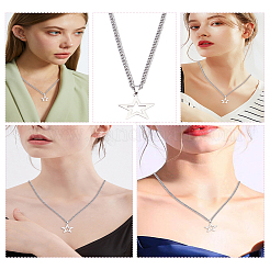 2Pcs Star Stainless Steel Pendant Twisted Chain Necklaces for Women Men&nbsp;NJEW-LP0001-13