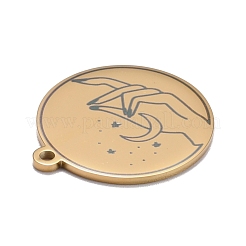 304ステンレスペンダント  月と手でフラットラウンド  ゴールドカラー  28x25x1.4mm  穴：2mm&nbsp;STAS-C032-03G