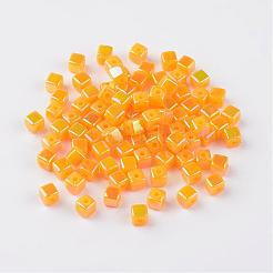 環境に優しいポリスチレンアクリルビーズ  ABカラー  キューブ  ゴールド  4x4mm  穴：1mm  約8000個/500g&nbsp;PL337AB-5
