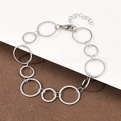 女性用304ステンレススチールリンクチェーンブレスレット  リング  ステンレス鋼色  6-3/4インチ（17cm）&nbsp;BJEW-P373-03B-P
