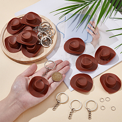 プラスチック製のカウボーイハットペンダントキーホルダーの作り方キット  鉄製のスプリットキーリングを含む  304ステンレススチール丸カン  シエナ  46.5x54.5x16mm  穴：1.4mm&nbsp;DIY-BM0001-33A