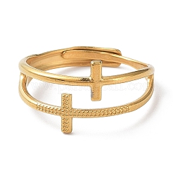 Ion Plating(IP) 304 Stainless Steel Hollow Cross Adjustable Rings&nbsp;RJEW-D006-01G