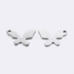 変色しにくい304ステンレススチールチャーム  蝶  ステンレス鋼色  9x14x0.8~1mm  穴：1~1.2mm&nbsp;STAS-F159-42P