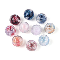 透明な内側の花の樹脂ビーズ  ラウンド  グリッターパウダー付き  ミックスカラー  16mm  穴：2.2mm&nbsp;RESI-T061-08M