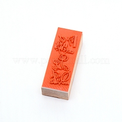 木の切手  ゴム入り  長方形  花柄  55x22x19mm&nbsp;AJEW-WH0018-64J