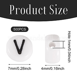 500PCSアクリルビーズ  横穴付き  文字L  フラットラウンド  V字  7x4mm  穴：1mm&nbsp;SACR-TA0001-55V