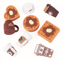 9 個 9 スタイルのシリコン焦点ビーズ  DIYネックレスの製作  コーヒーカップと食べ物  ミックスカラー  24.5~30x17.5~28.5x6.5~20mm  穴：2~2.5mm  1個/スタイル&nbsp;SIL-TA0003-49