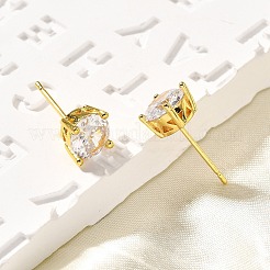 Flat Round Brass Micro Pave Clear Cubic Zirconia Stud Earrings&nbsp;EJEW-R018-08G