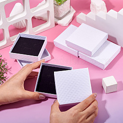 スポンジ入り菱形テクスチャ厚紙ジュエリー梱包箱5個  ペンダント、イヤリング、リング用  正方形  ホワイト  8.8x8.8x2.8cm&nbsp;CBOX-TA0001-18A