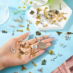 100 個 5 色のチベットスタイル合金ペンダント  音符  混合図形  17.5~30.5x8~19x1~6.5mm  穴：1.2mm  20個/カラー&nbsp;FIND-TA0006-71
