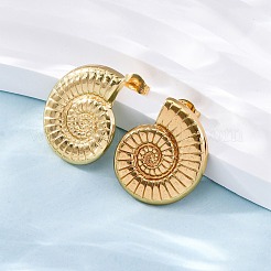 女性用304ステンレススチールスタッドピアス  イオンプレーティング（ip）  らせん状のシェル形状  18KGP本金メッキ  22x19mm&nbsp;EJEW-L296-020G