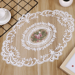 刺繍入りヴィンテージポリエステルレーステーブルマット2枚  ホットパッド  花  ホワイト  319x446x1.5mm&nbsp;AJEW-CN0005-09B-02