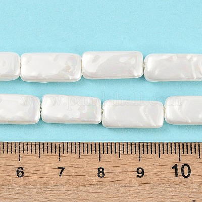 電気めっきシェルパールビーズ連売り  ホワイト  長方形  15~16x7.5~8x3.5~4mm  穴：1mm  約26個/連  15.94インチ（40.5cm）&nbsp;BSHE-C007-C01-01-1