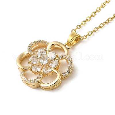真鍮ラインストーンペンダントネックレス ステンレス製のネックレス 花 