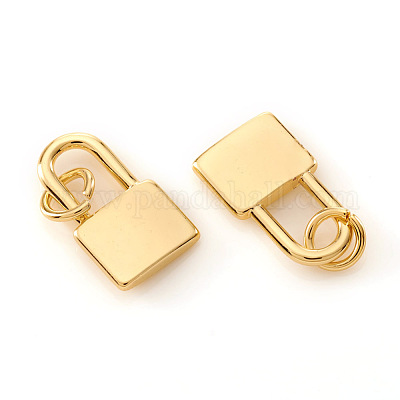 真鍮製チャーム  丸カン付き  ロック  18KGP本金メッキ  14x8x2mm  穴：3mm&nbsp;KK-I672-21G-1