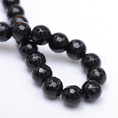 ガラスビーズ連売り  多面カット  ラウンド  ブラック  6mm  穴：1mm  約65個/連  15.7インチ&nbsp;G-R346-6mm-03-1
