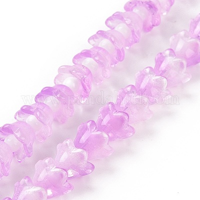 透明ガラスビーズ連売り  花  プラム  11~12x7.5~8mm  穴：1.4mm  約50個/連  11.42''（29センチメートル）&nbsp;LAMP-H061-01C-03-1