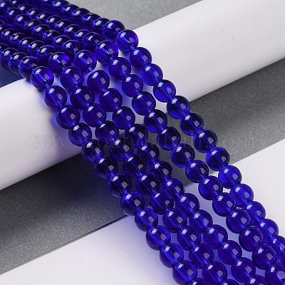 ガラスラウンドビーズ連売り  ブルー  6mm  穴：1mm  約50個/連  11インチ&nbsp;GLAA-I028-6mm-13-1
