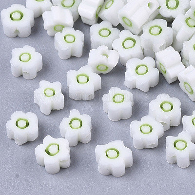 ガラスビーズ  花  薄緑  4~6x4~6x2.5~3mm  穴：1mm&nbsp;X1-GLAA-T019-01-C01-1