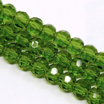 ファセット(32面)ラウンドガラスビーズ連売り グリーン 4mm 穴：1mm 約