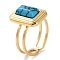 Ion Plating(IP) 304 Stainless Steel Ring, Adjustable Synthetic Turquoise Rings, Rectangle, 12x16mm, Inner Diameter: Adjustable