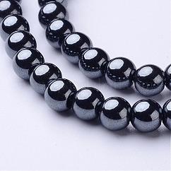 1連グレード3A磁気なし合成ヘマタイトラウンドビーズ連売り  ブラック  1mm  穴：6mm  約1.5~2個/連