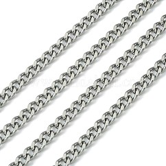 Tarnish Resistant 304 Stainless Steel Cuban Link Chains, Chunky Chains, Curb Chains, with Spool, Faceted, Unwelded, Stainless Steel Color, 7x5x1.4mm, about 32.8 Feet(10m)/roll