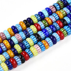 手作りミッレフィオーリガラスビーズ連売り  カボチャ  ミックスカラー  7.5~8.5x3~4mm  穴：1.2mm  約100~106個/連  14.37~14.96インチ（36.5~38cm）