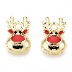 金メッキ合金エナメルチャーム  クリスマスのために  エルク  カラフル  14x9x3mm  穴：2mm