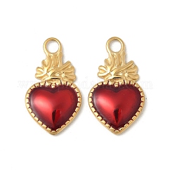 304 Stainless Steel Enamel Pendants, Sacred Heart Charm, Real 18K Gold Plated, Ion Plating(IP), FireBrick, 21x12x2.5mm, Hole: 2.5mm