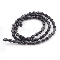 ガラスビーズ連売り  多面カット  ティアドロップ  ブラック  6x4mm  穴：1mm  約65~68個/連  14.96~15.35インチ&nbsp;GLAA-R024-6x4mm-13