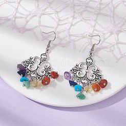 天然混合宝石チップシャンデリアピアス  チベットスタイル合金ロングドロップイヤリング  菱形  60x29mm&nbsp;EJEW-JE05418-02
