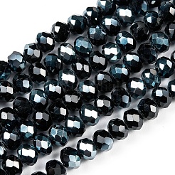 電気メッキガラスビーズセット  半分メッキ  虹メッキ  多面カット  ロンデル  ブラック  3.5x3mm  穴：0.4mm  約123~127個/連  13.7~14.1インチ（35~36cm）&nbsp;EGLA-A034-T3mm-K06