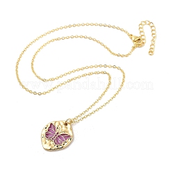 Brass Enamel Cable Chain Butterfly Pendant Necklaces&nbsp;NJEW-K379-01G-02