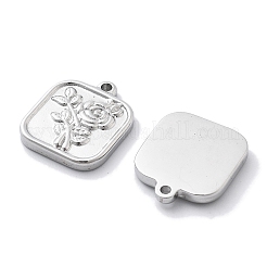 変色防止304ステンレススチールペンダント  花のチャーム付きスクエア  ステンレス鋼色  17.5x15x2.5mm  穴：1.6mm&nbsp;STAS-R130-70P