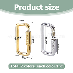 2Pcs 2 Colors 925 Sterling Silver Locking Carabiner&nbsp;STER-HS0001-26