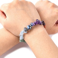 チャクラの宝石のストレッチブレスレット  水晶の線付き  内径：2-1/8インチ（5.5cm）&nbsp;BJEW-JB02288-01