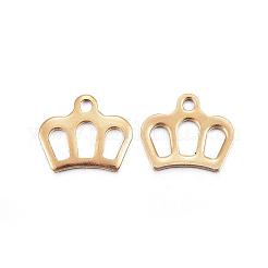 イオンプレーティング（IP）304ステンレスペンダント  クラウンチャーム  ゴールドカラー  8.5x10x1mm  穴：1mm&nbsp;STAS-H357-04G