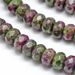 多面カット天然ルビーインゾイサイトロンデルビーズ連売り  染め  8x5mm  穴：1mm  約76個/連  14.5~15インチ&nbsp;G-K090-04