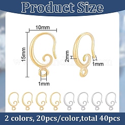 20 Pairs 2 Colors Brass Earring Hooks&nbsp;KK-BC0007-63