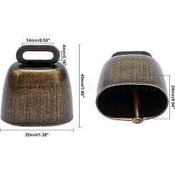 レトロな鉄のベルペンダント  長方形  アンティークブロンズ  43x35x24mm  穴：4x14mm&nbsp;IFIN-NB0001-28