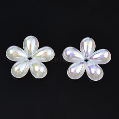 5枚の花びらの電気メッキアクリルビーズキャップ  花  ホワイトスモーク  19x20x4mm  穴：1.5mm&nbsp;PACR-T014-02