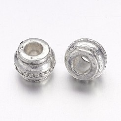 チベットのスタイルヨーロッパの大きな穴ビーズ  鉛フリー＆カドミウムフリー  バレル  アンティークシルバー  約9mm長  9 mm幅  厚さ7mm  穴：4mm&nbsp;X-LF10904Y