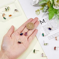 16Pcs 8 Colors Brass Glass Stud Earring Findings&nbsp;DIY-FH0004-50