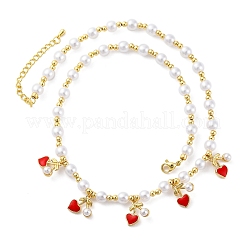 Brass Micro Pave Clear Cubic Zirconia Beaded Necklaces&nbsp;NJEW-Z059-04G-02