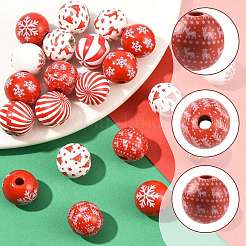 60Pcs 10 Styles Christmas Printed Schima Wood European Beads&nbsp;WOOD-FS0002-48