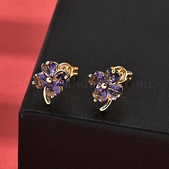 真鍮の花のスタッドピアス  ガラスと  カドミウムフリー＆鉛フリー  ゴールドカラー  10.5x8mm&nbsp;EJEW-A135-10G